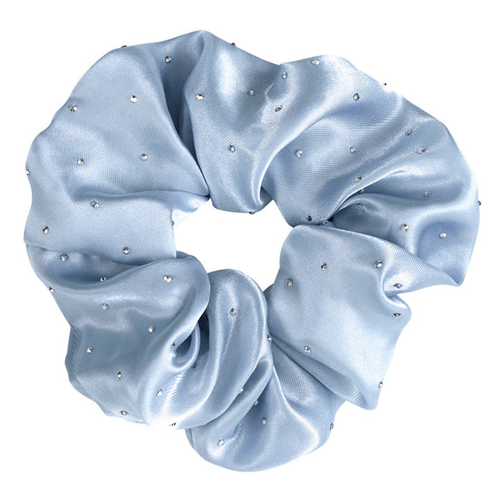 Large Satin Rhinestone Scrunchie in Diamond Ornament - Blue: 100% Polyester / 4.25" Dia