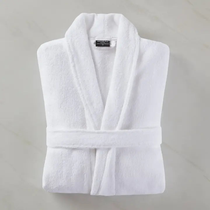 Essential Shawl Collar Cotton Terry Bath Robe, White