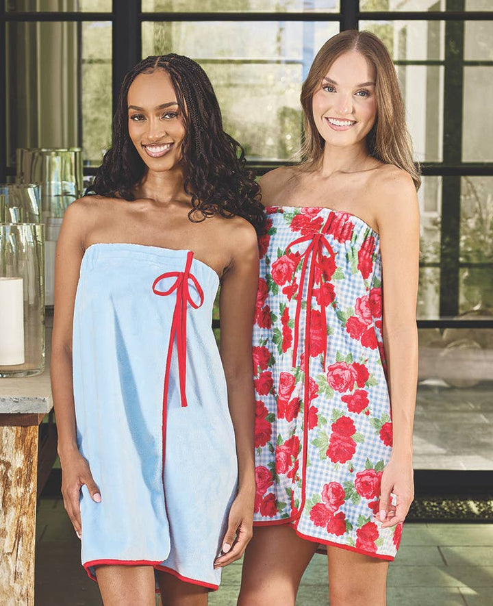 Spa Wrap - Blue + Red  Bow: One Size Fits Most