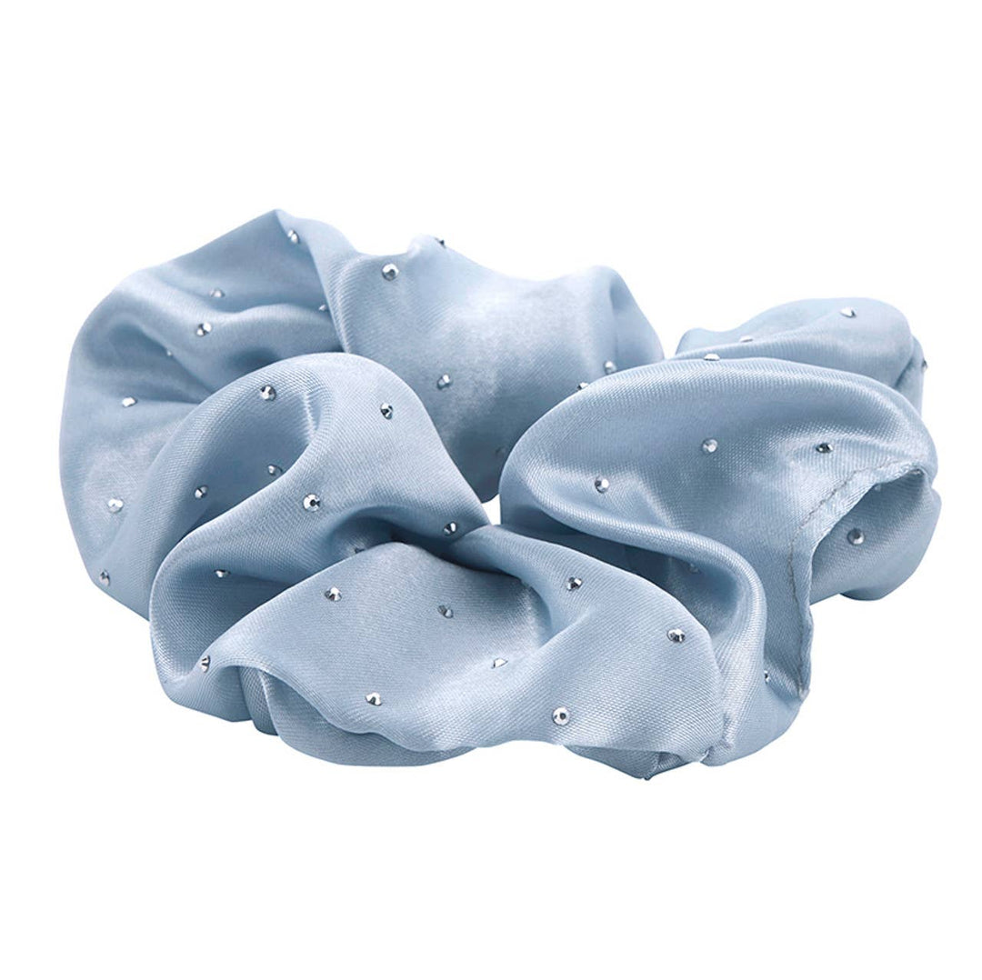 Large Satin Rhinestone Scrunchie in Diamond Ornament - Blue: 100% Polyester / 4.25" Dia