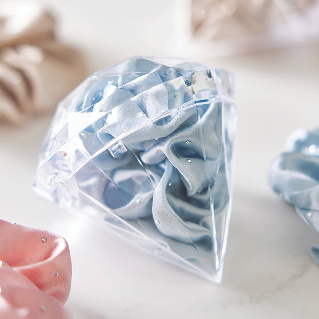 Large Satin Rhinestone Scrunchie in Diamond Ornament - Blue: 100% Polyester / 4.25" Dia