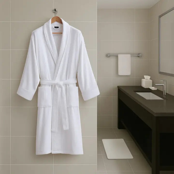 Essential Shawl Collar Cotton Terry Bath Robe, White