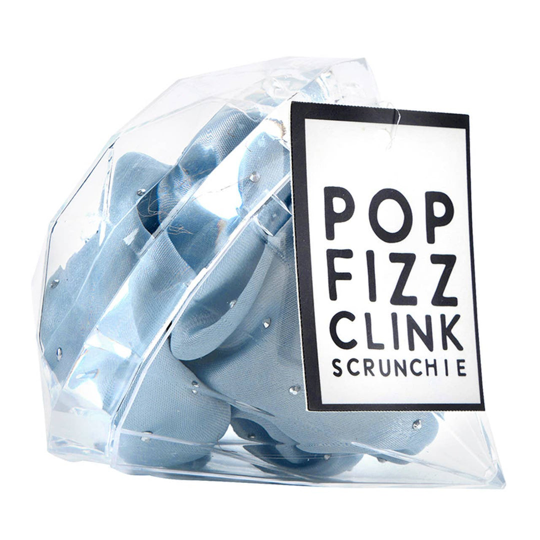 Large Satin Rhinestone Scrunchie in Diamond Ornament - Blue: 100% Polyester / 4.25" Dia